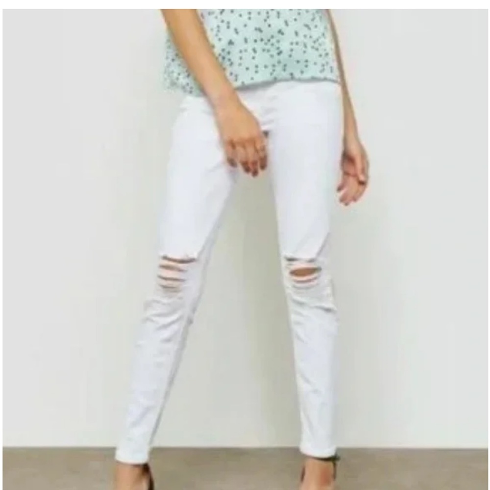 TOPSHOP Jeans High Rise Jamie Moto White Skinny Ripped Denim Pants